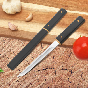 Internet-Famous Fruit Knife, Samurai Outdoor Camping Meat-Eating Knife with Sheath, Stainless Steel Imitation Wood Handle, Multi-Functional Portable Knife