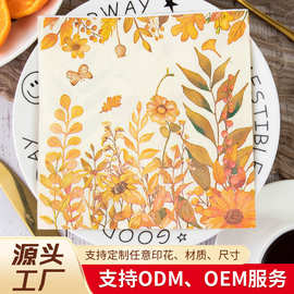 跨境新款印花餐巾纸植物蜜蜂彩色纸巾派对活动餐桌装饰方巾纸批发