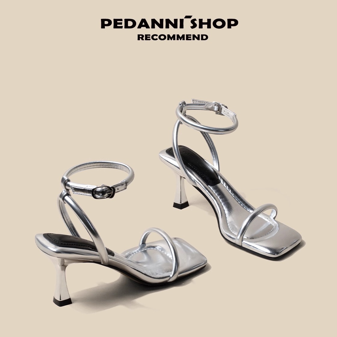 Trendy sur blanco tacones altos franceses tacones de aguja punta cuadrada hada con punta abierta sandalias de una sola palabra verano femenino 2025 nuevo estilo