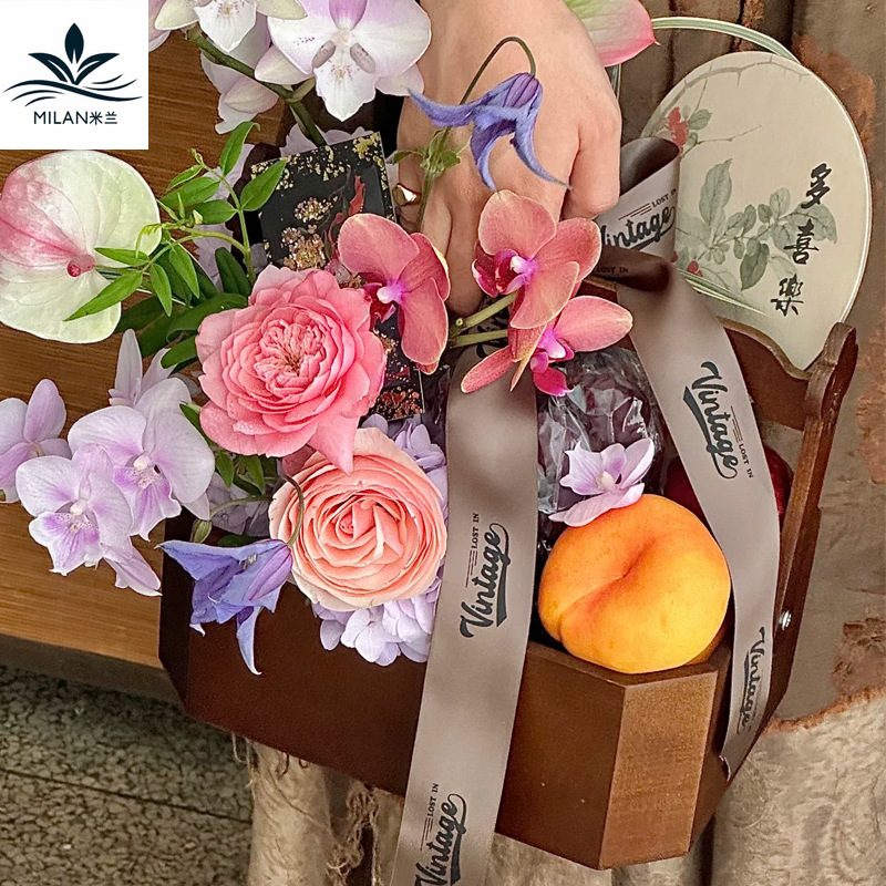 Festival del Medio Otoño Nuevo estilo chino retro caja de octogono Cesta de flores portátil flores pastel de luna caja de frutas floral caja de regalo floral