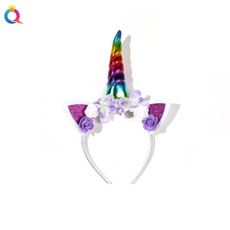 Qiyue ヨーロッパとアメリカのクロスボーダーユニコーンヘッドバンド子供の誕生日パーティーヘッドバンドプリンセスヘアアクセサリーヘッドバックルスポット卸売|undefined