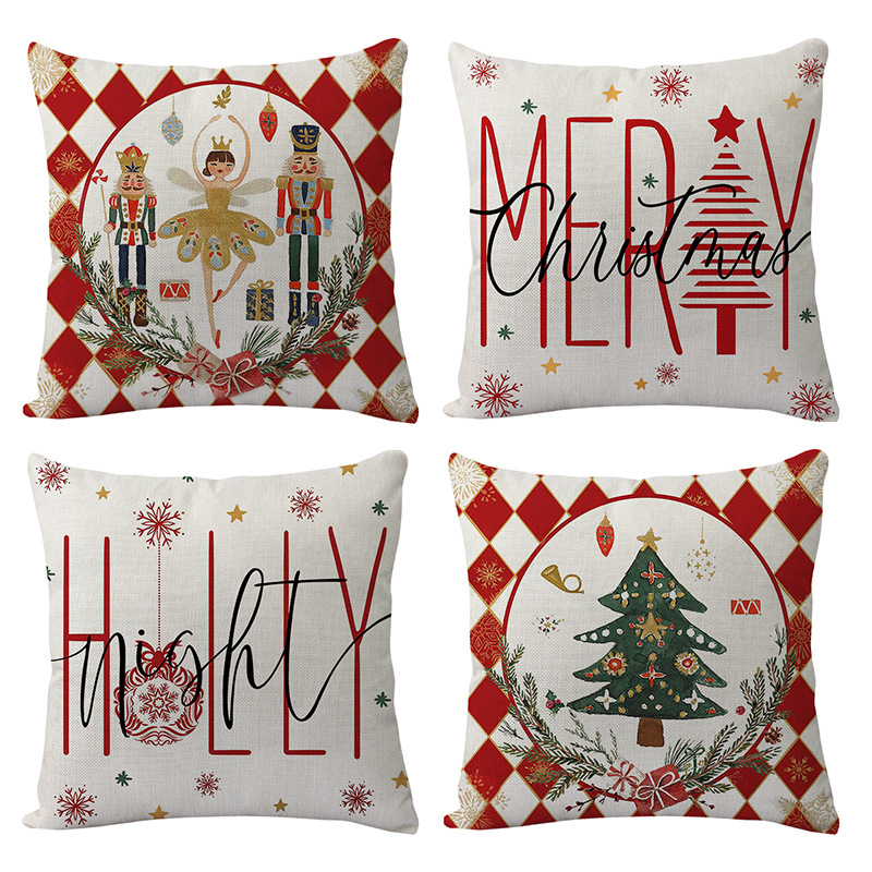 新款圣诞节抱枕粉红色圣诞树木卡通亚马逊跨境家居装饰抱枕套批发