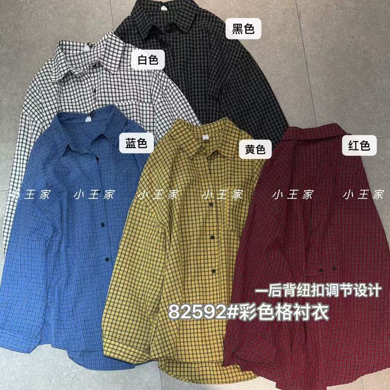 Xiaowangjia Nv 82592 Autumn Korean-style loose plus-size casual plaid shirt with back buttons for plus-size women