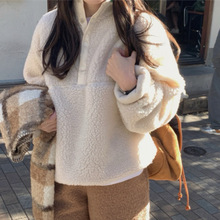 韩国chic冬日加厚羊羔绒卫衣女立领宽松慵懒风摇粒绒毛绒保暖外套