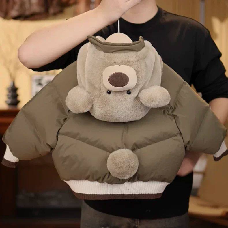 跨境儿童加绒加厚棉服2026年冬季新款可爱小熊保暖连帽棉服洋气外