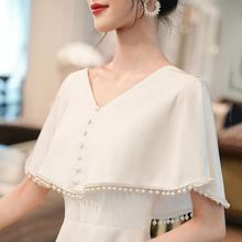 新中式白色小礼服订婚领证连衣裙宴会气质V领短款洋装日常小礼服