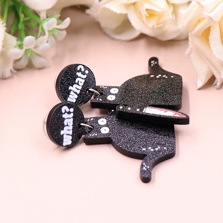 1 Pair Retro Funny Letter Cat Arylic Drop Earrings display picture 4