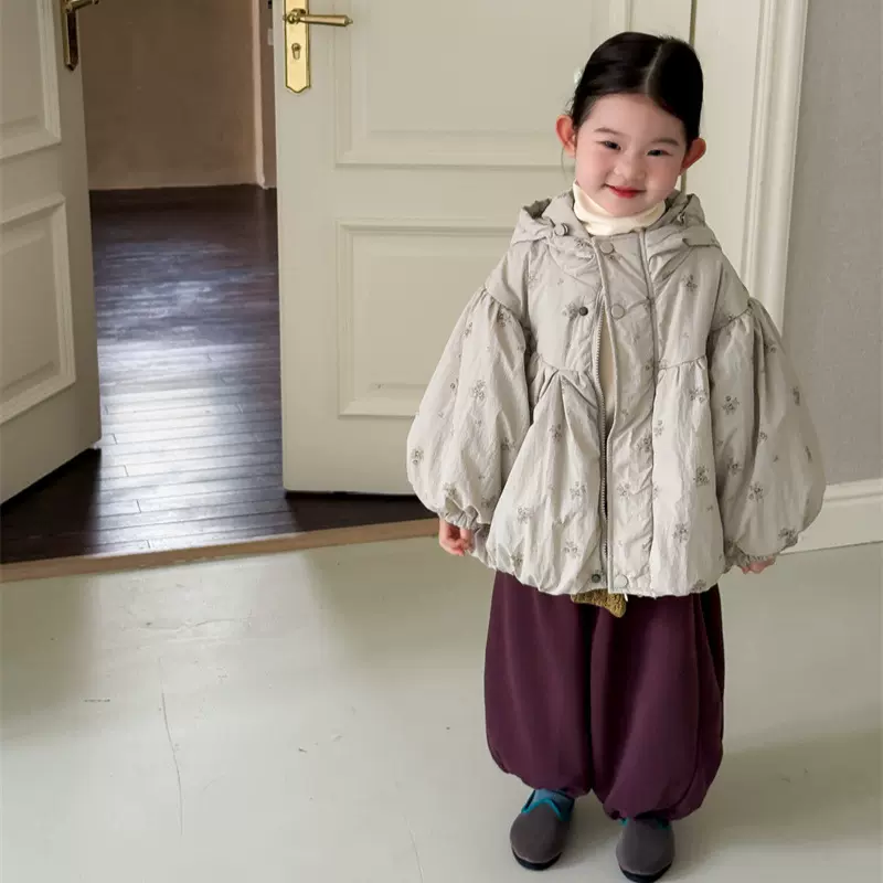 2025冬季新款童装 韩版童装 女童韩系碎花连帽棉衣 儿童棉衣