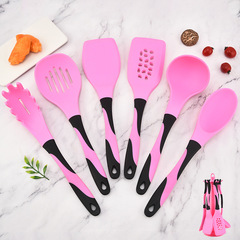Factory Silicone Spatula Cooking Spoon Kitchen Tools Dual-Color Handle 7-Piece Set Cookware Non-Stick Spatula Ladle Home Use