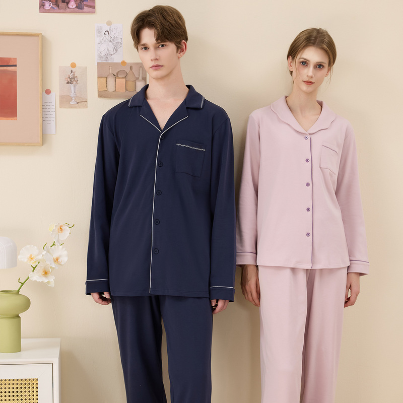 Mall Supply Autumn and Winter 50-Count Combed Cotton Brushed Double-Sided Fleece Couple Men's Long-Sleeve Thickened Loungewear