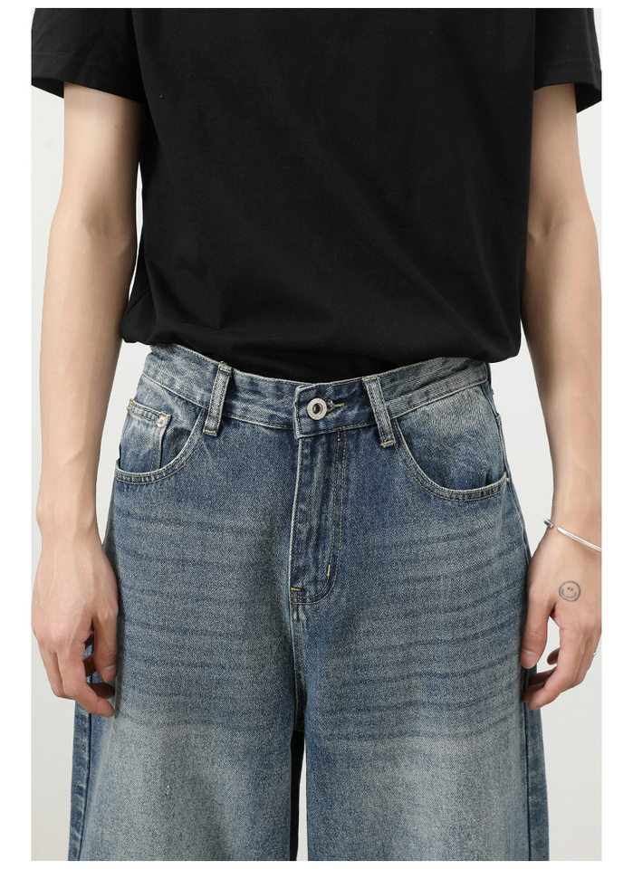 Quần jeans nam ống rộng phong cách Hàn Quốc đơn giản cơ bản đi làm đa năng — màu xanh chi tiết 16