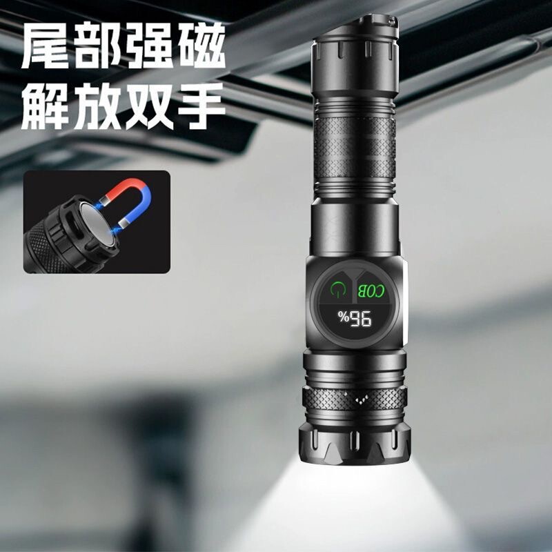 ABS ホワイトレーザー + COB 懐中電灯 USB 充電式内蔵屋外ズーム長距離赤と青の警告 LED 懐中電灯|undefined