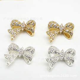 强保色14K包金满钻蝴蝶结隔珠水晶配饰手链项链diy串珠配件