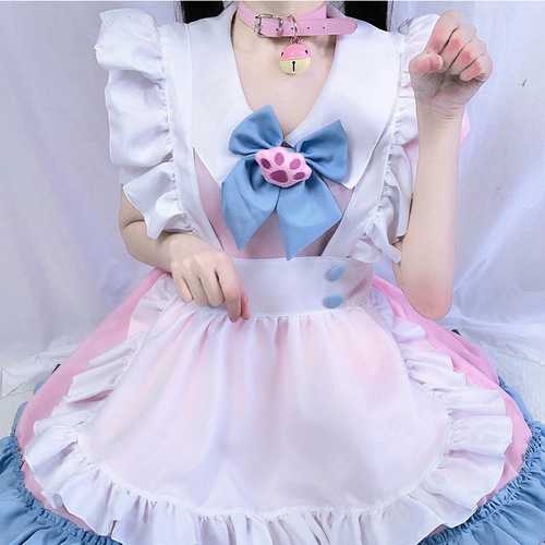 Japanese style sweet schoolgirl anime drama cosplay lolita dress film maid cosplay outfit Bow Lolita Dress Women's pink and blue cute dress