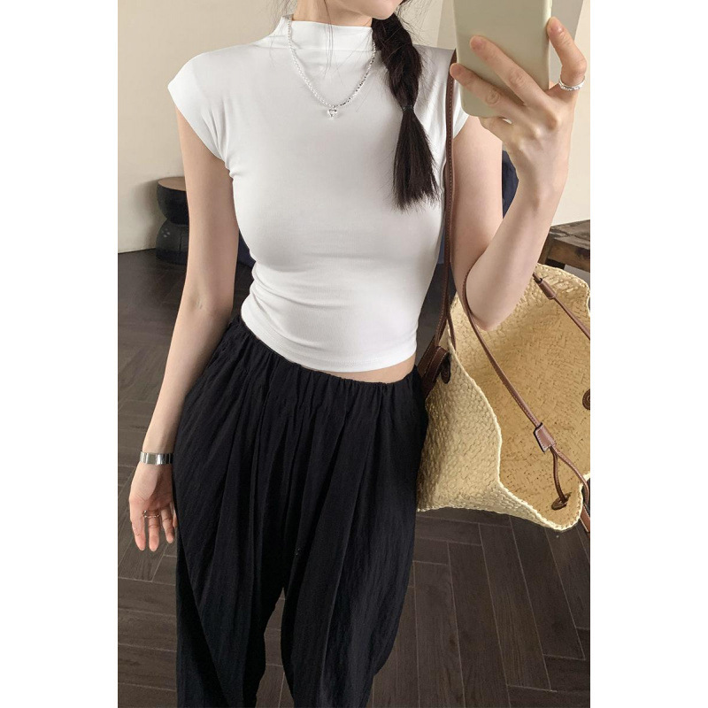 Special Offer Wholesale Backless Design Half-High Collar T-Shirt for Women Summer 2026 Slim Fit Flattering Hot Girl Style Short Sleeveless Top
