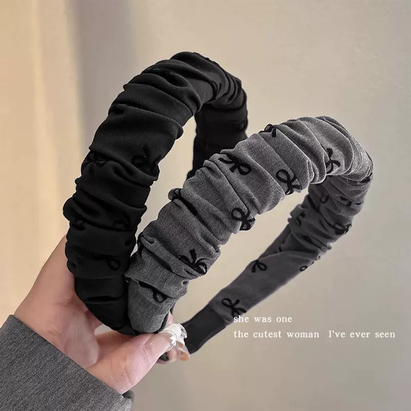 复古褶皱蝴蝶结发箍女高颅顶压发洗脸头箍不勒头户外百搭发捆头饰