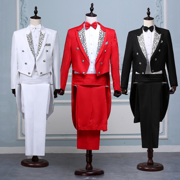 Men's Dress Tuxedo suit Performance Suit Magician Stage Performance Command Suit BAmerican Singer Black and White Red
