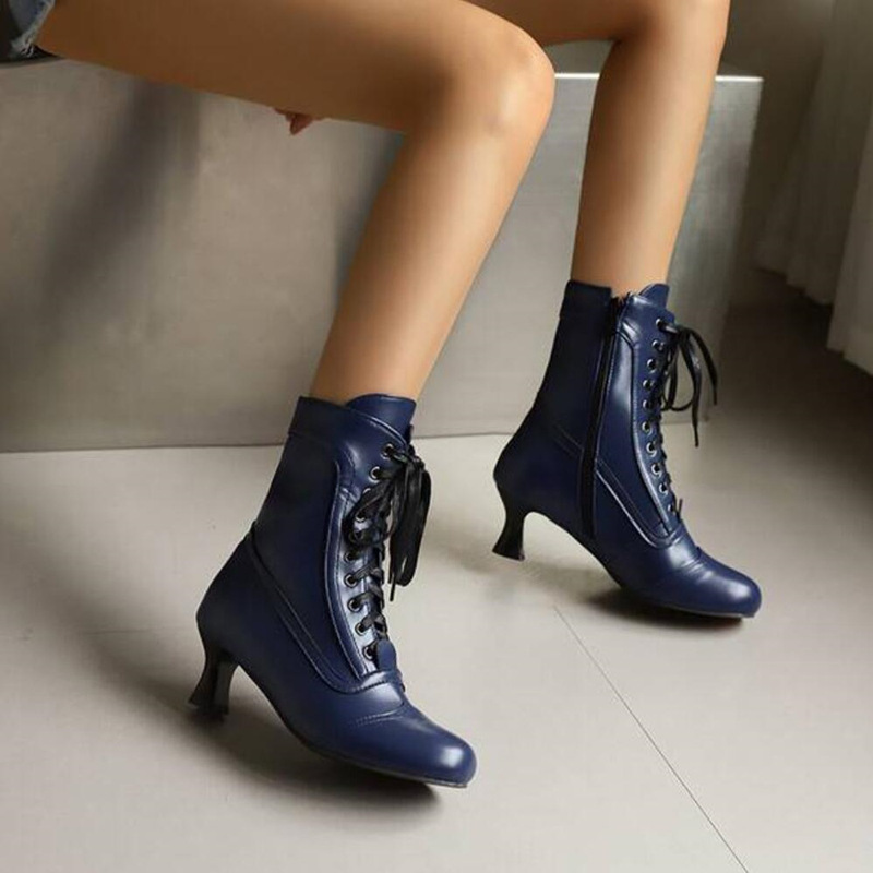 Victorian Short Boots Japanese Style Solid Color Short Boots Women's Boots Cross-Border Women's Shoes Foreign Trade Women's Boots Dropshipping Large Size Ankle Boots Wholesale