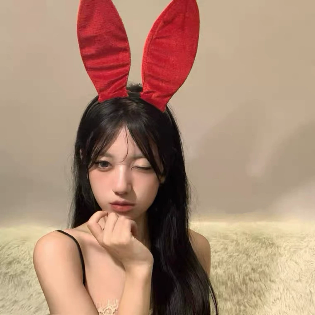 Headband Red Rabbit Lace Ears, Handmade Hair Accessory, High-Quality Graduation Party Style