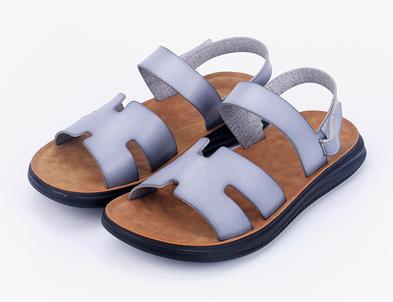 Dép sandal nam quai ngang hở ngón phong cách retro, chất liệu siêu sợi, cỡ lớn — Màu xám nhạt chi tiết 2