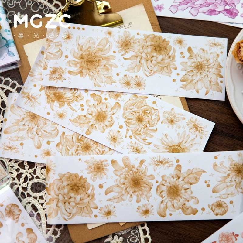 Флористические наклейки-полосы (MCZC) серия «Flower Shadow» — 8 дизайнов для блокнотов и декора