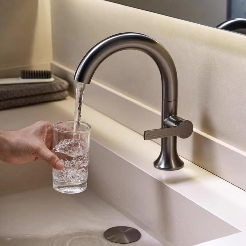 German Gun Gray Basin Faucet for Balcony Laundry Sink, Small Sink, Bathroom Single-Hole Washbasin, Hot and Cold Faucet