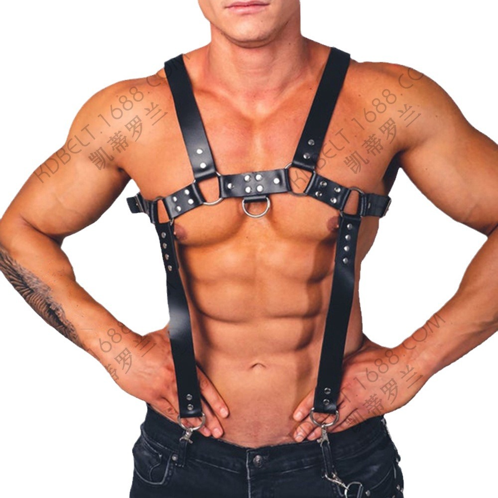 Correa de hombro para adultos transfronteriza ropa de cuero vinculante para hombres correa de cuerpo de PU tirantes de ropa alternativa de vestir para hombres poderosos