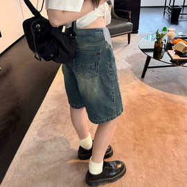 孕妇牛仔短裤女夏季薄款外穿水泥灰五分宽松显瘦休闲大码阔腿裤