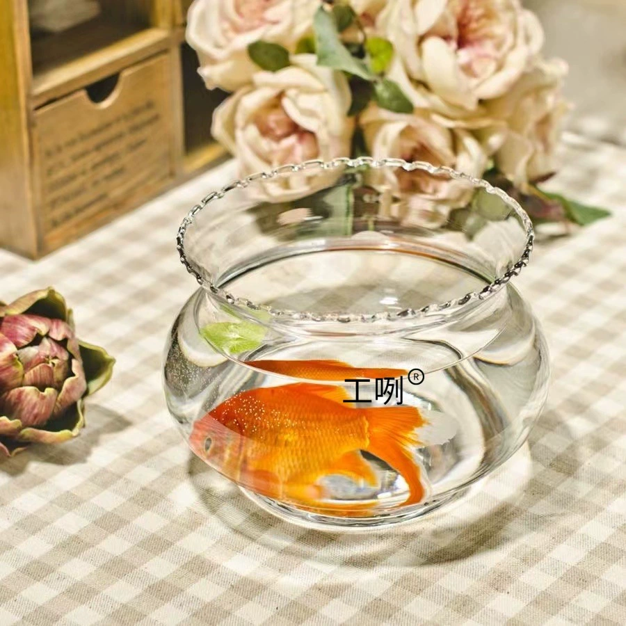 Бесплатная доставка, прозрачный круглый стеклянный настольный аквариум с золотыми рыбками, современный модный гидропонный цветочный прибор, мини-аквариум, кружевной аквариум для черепах