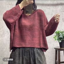 秋季新款炒色做旧圆领针织衫 复古风宽松怀旧文艺毛衣女