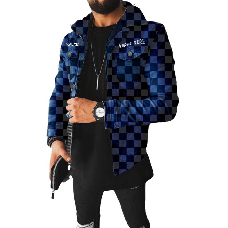 Herbst-Winter-Streetfashion mit mehreren Taschen und Schachbrettmuster Workwear-Jacke für Herren, Modell 2529_voghion.com