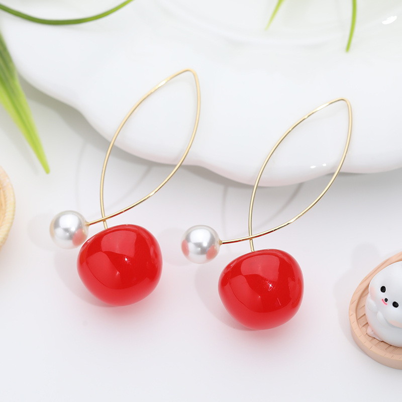 Aretes de cereza roja para mujer – colgante exquisito, fruta de imitación versátil, nuevo estilo