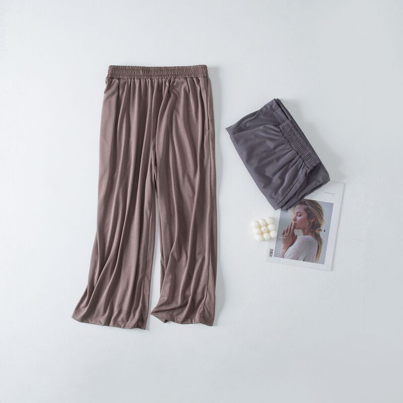 2022 New Women's Casual Capri Pants Shorts Silk Acetate Soft Cotton Draping Thin Wide Leg Women's Pants for Home Wear