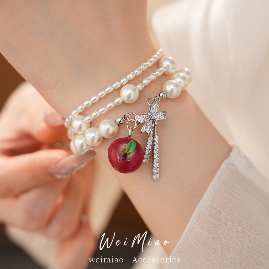 Multicapa cuentas zircon arco manzana OT cadena pulsera de perlas ligera pulsera de nicho de lujo temperamento personalidad joyas de mano mujer