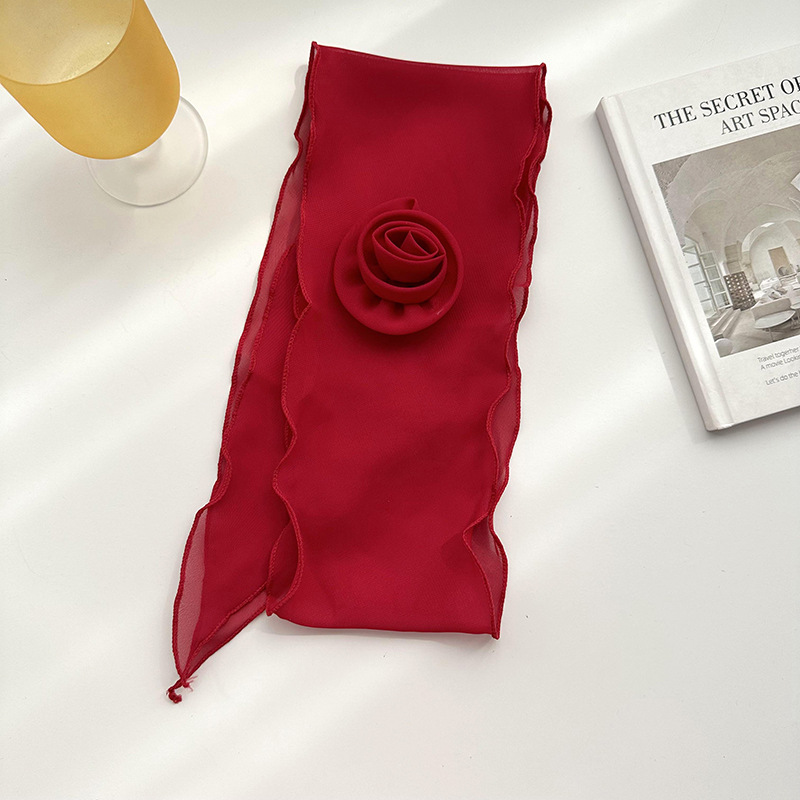 Pañuelo de seda para mujer primavera y verano nuevo estilo flor rosa color sólido estilo fino temperamento salvaje moda transmisión en vivo cinta pequeña bufanda