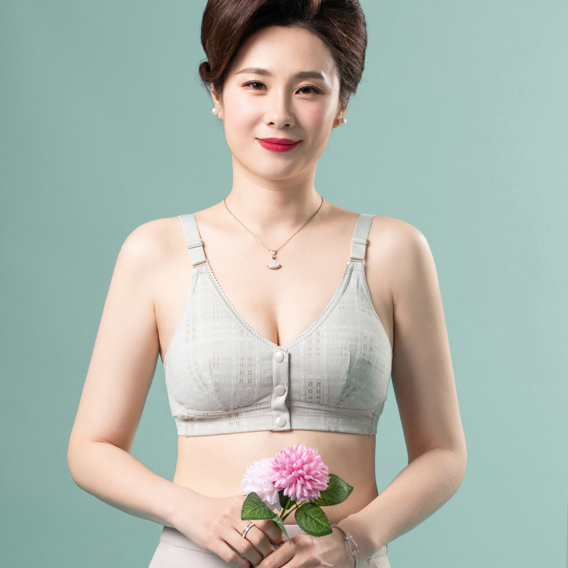 Ropa interior de la madre modal algodón botón frontal sujetador inalámbrico de Mujer talla grande ropa interior Estilo Chaleco de mediana edad y ancianos