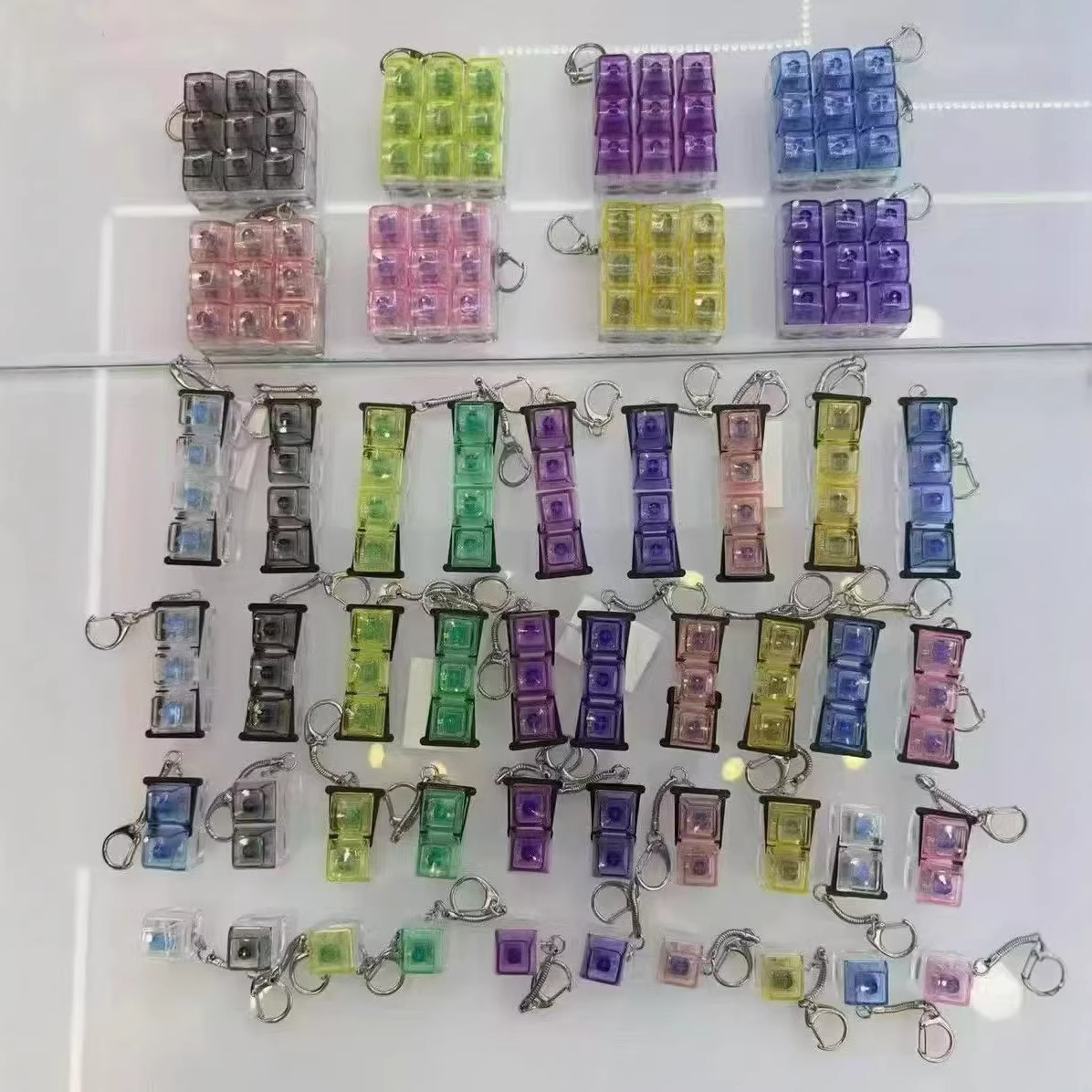 cross-border creative press mechanical keyboard with light useful tool for pressure reduction keychain vent toy transparent schoolbag hanging buckle