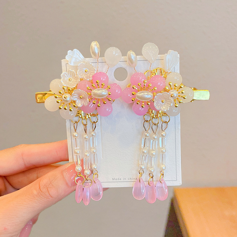 Clip de cabello de estilo nacional para niños 2025 nuevo estilo antiguo pince de cabello broche pince de cabello de niña Hanfu tocado de niña flores de cabeza