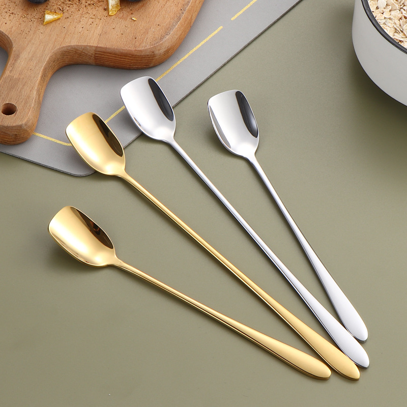304 cucharas de acero inoxidable creativas chapadas en oro cucharas cuadradas de café té de leche mango largo taza de miel cucharas cucharas cucharas