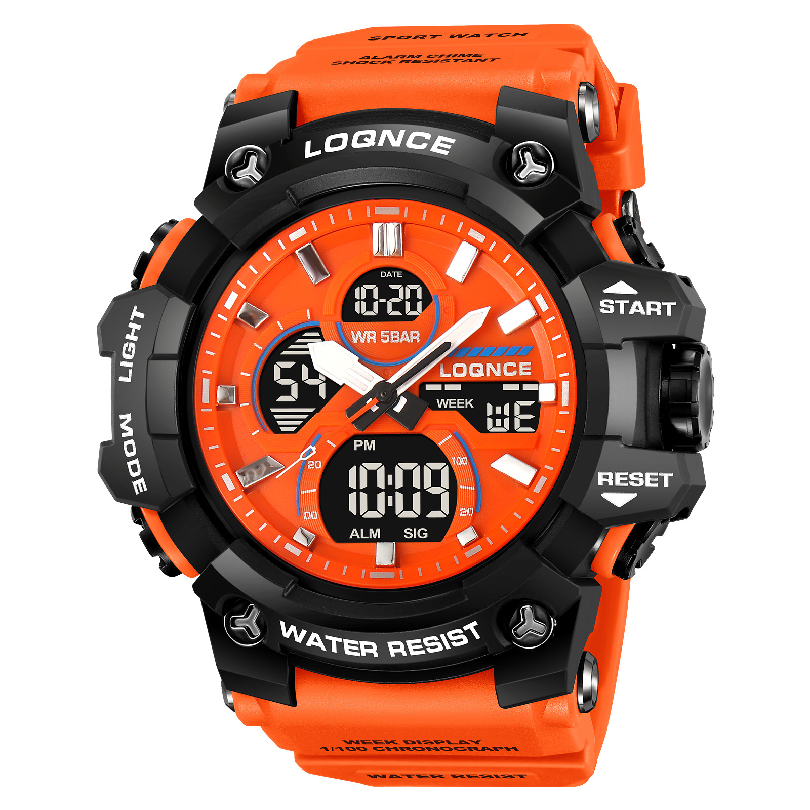 LOQNCE gran dial reloj deportivo nocturno electrónico multifunción cronógrafo cinta adhesiva reloj de pulsera 98007
