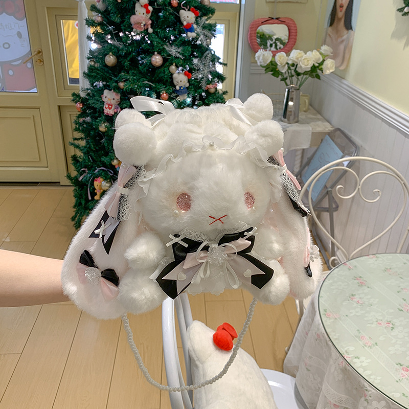 흰 꽃무늬 양쪽 어깨 끈 블랙 (확대형) (높이 26cm, 폭 23cm)