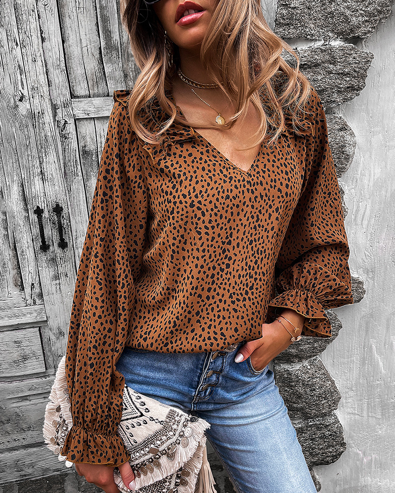 autumn long-sleeved V-neck print top nihaostyles wholesale clothing NSKA92213