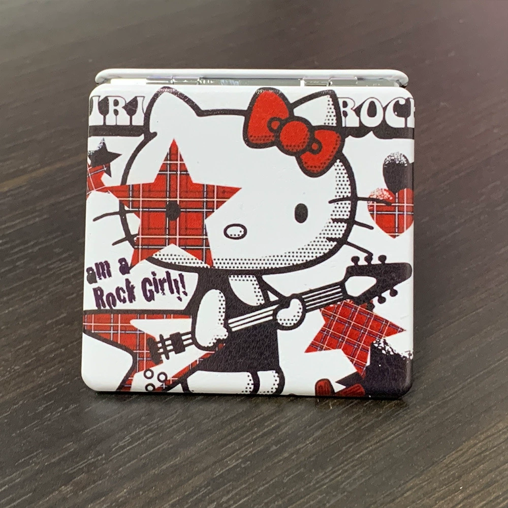 Handheld Folding Mirror (Hello Kitty) Cute Custom Print, Compact 7.1×6.7 cm for Students