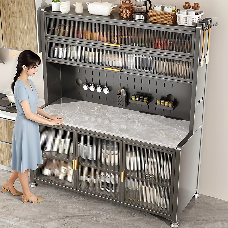Slate Kitchen Storage Rack Dining Side Storage Floor-Standing Wall-Mounted Multi-Layer Microwave Oven Multi-Functional Storage Cupboard Cabinet