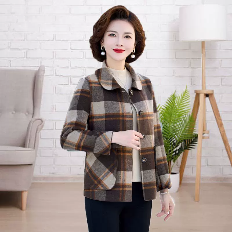 秋装短款外套开衫2024新款格子毛呢大衣女