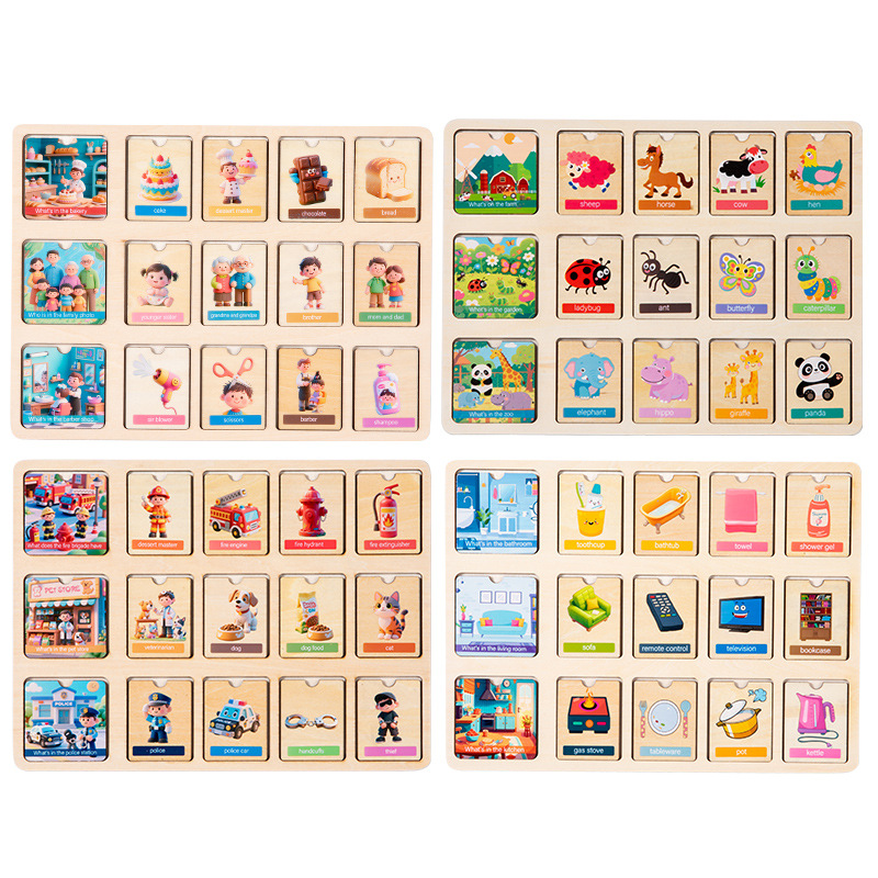 Juguete de aprendizaje de madera de doble cara de Montserrat para niños pequeños cognitivo rompecabezas de pensamiento lógico image 6