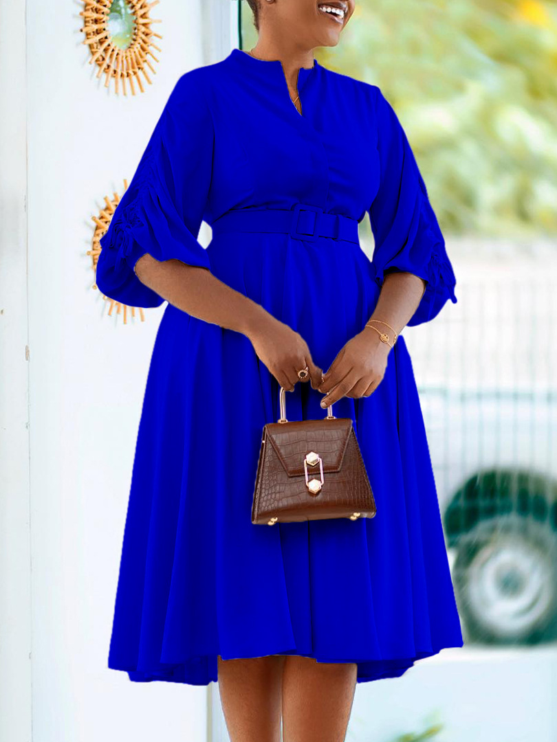 D3251 Ropa de mujer europea y americana 2023 Otoño e Invierno Nueva moda temperamento más tamaño plisado Comercio exterior A-line falda África vestido