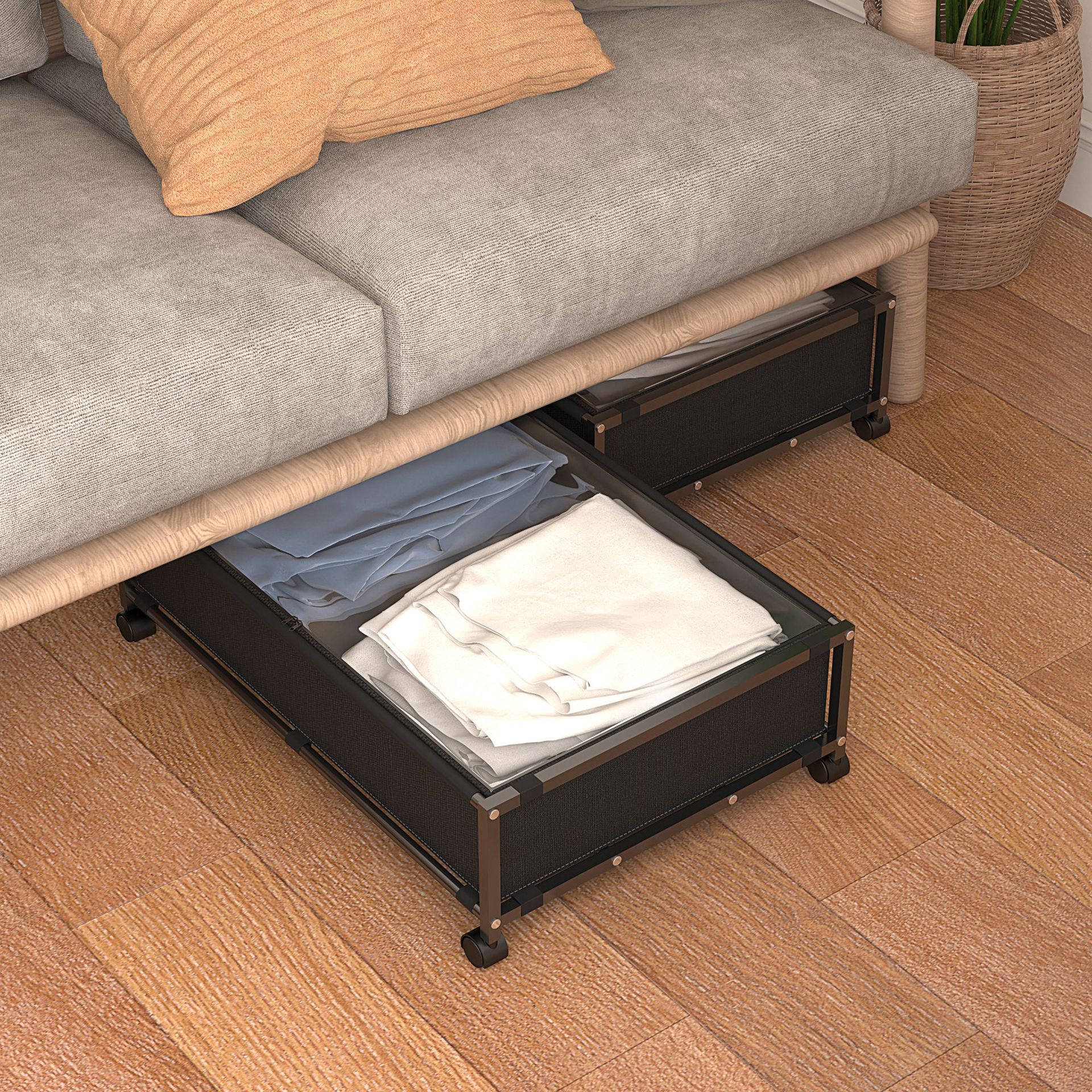 Amazon caja de almacenamiento debajo de la cama con ruedas hogar cama inferior sofá cajón tipo estante de almacenamiento móvil Almacenamiento de libros de ropa