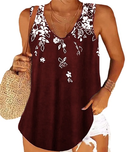 European and American Summer TEMU Independent Site: Women's Loose V-Neck Gradient Sleeveless Printed Top Vest
