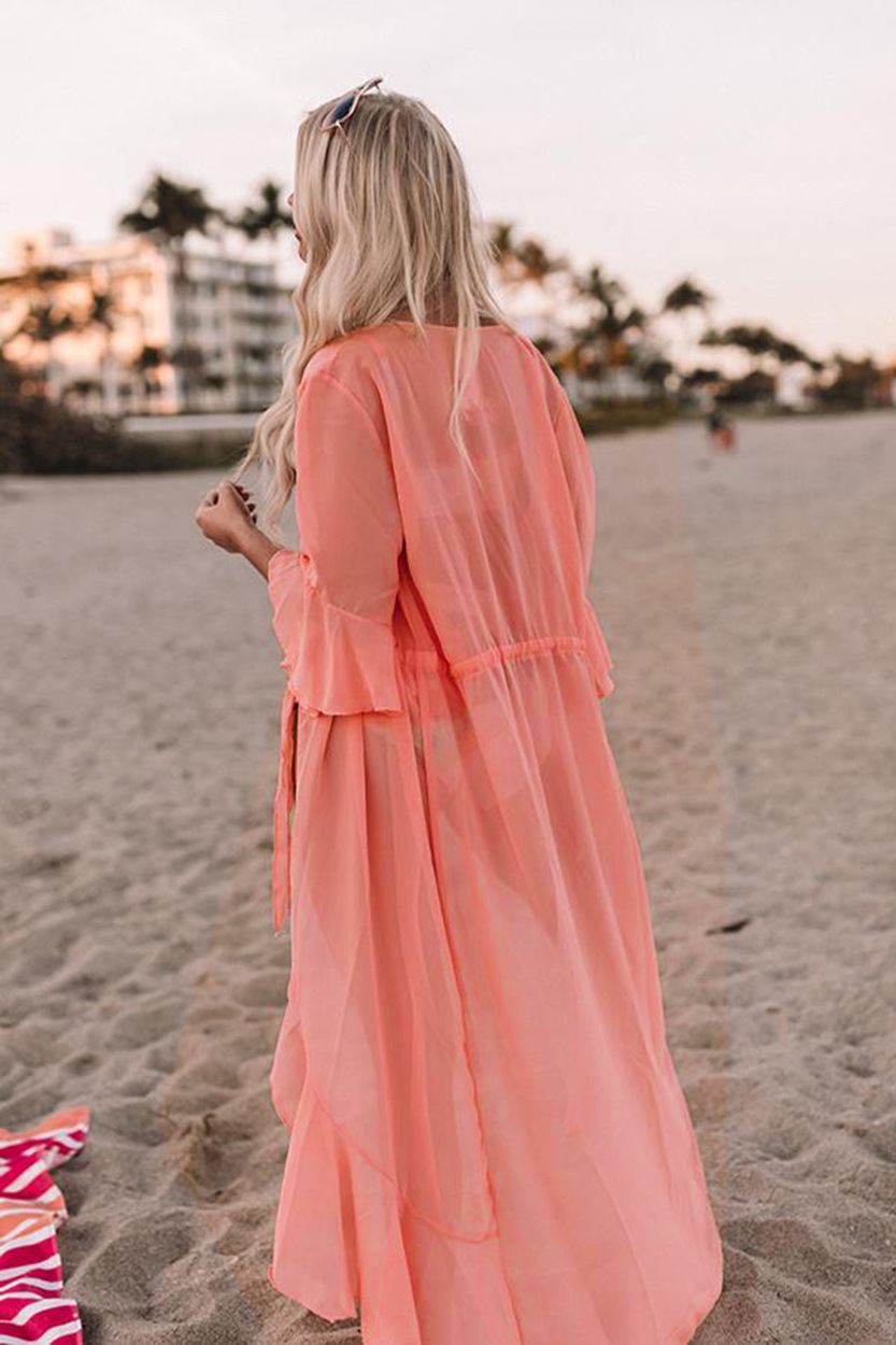 Chiffon Pull-Belt Cardigan Beach Cover - luxiaa, swimsuit cover swimsuit coverups beach swimsuit cover up dress swimsuit coverups